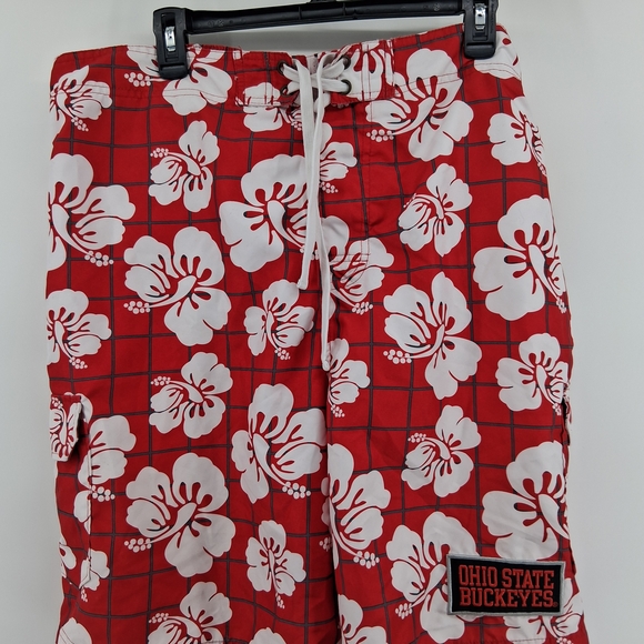 Pro Edge Other - Ohio State Pro Edge Red and White Hibiscus Swim Trunks with Drawstring